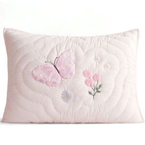 Pottery Barn Kids Wildflower Embroidered Butterfly Quilted Cotton Standard Sham